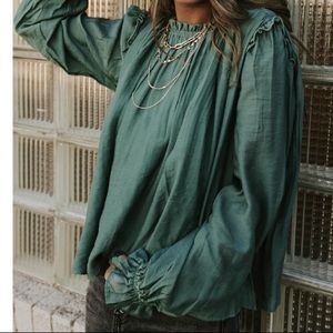 Dusty Forest Green Long Sleeve Blouse